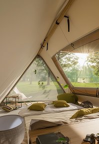 luxury studio safari tent | swiss hut shape glamping tent