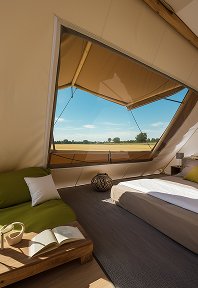 luxury studio safari tent | swiss hut shape glamping tent