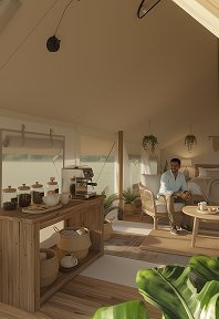 luxury studio safari tent | swiss hut shape glamping tent