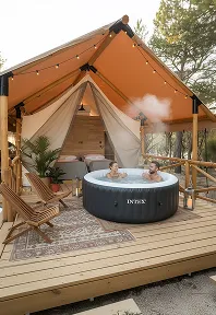 luxury studio safari tent | swiss hut shape glamping tent