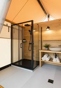 luxury studio safari tent | swiss hut shape glamping tent