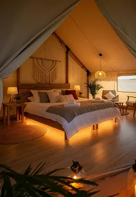 luxury studio safari tent | swiss hut shape glamping tent