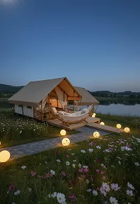 luxury studio safari tent | swiss hut shape glamping tent