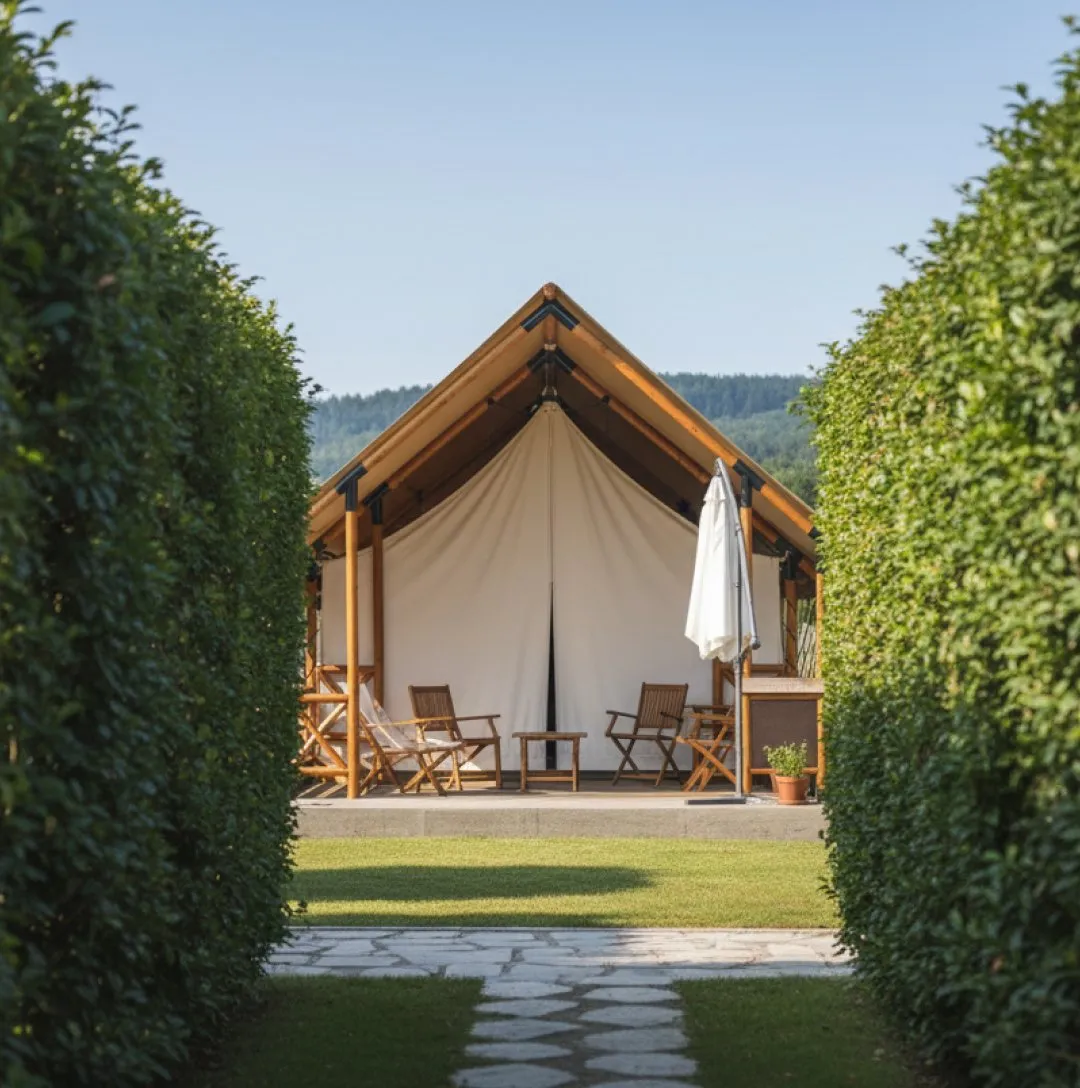 luxury studio safari tent | swiss hut shape glamping tent