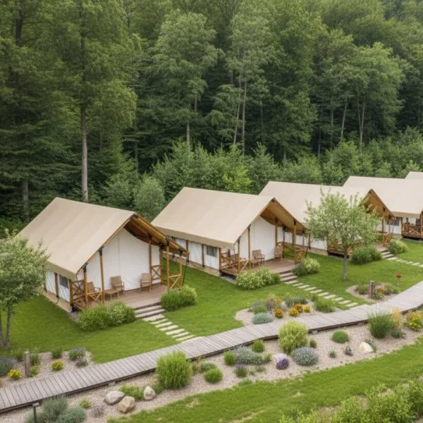 luxury studio safari tent | swiss hut shape glamping tent