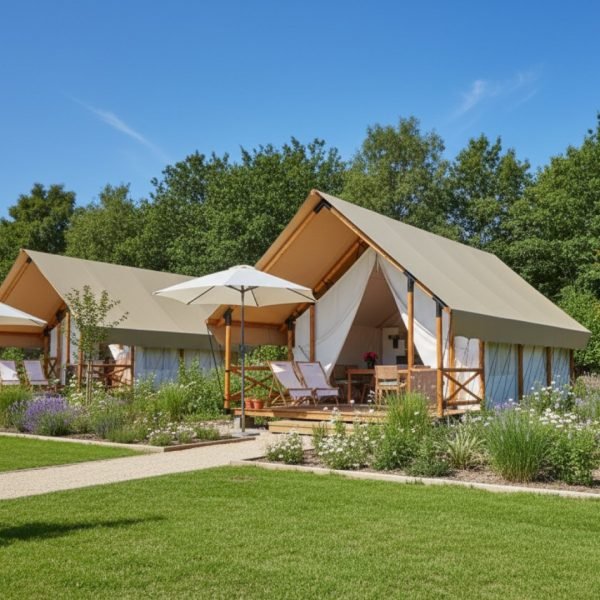 luxury studio safari tent | swiss hut shape glamping tent