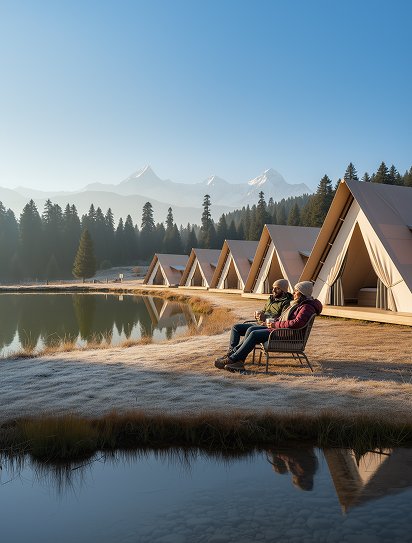 luxury studio safari tent | swiss hut shape glamping tent