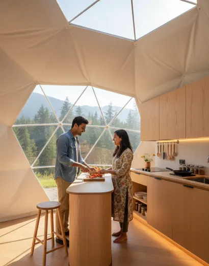 Luxury eco geodesic dome tent guest stay photo