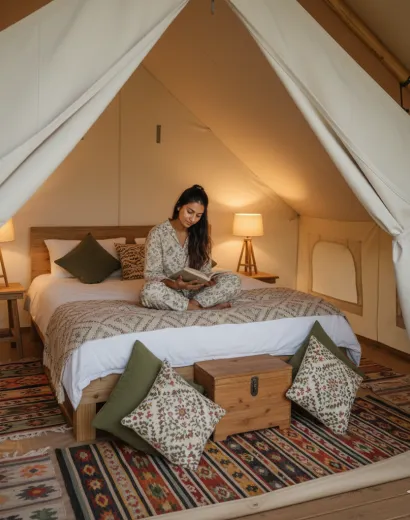 luxury studio safari tent | swiss hut shape glamping tent
