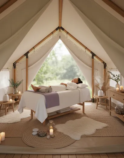luxury studio safari tent | swiss hut shape glamping tent