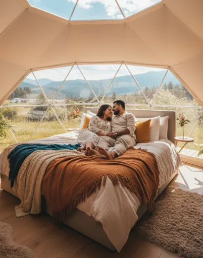 Luxury eco geodesic dome tent guest stay photo