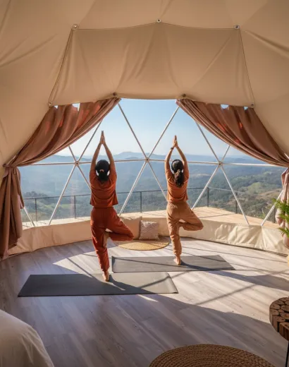Luxury eco geodesic dome tent guest stay photo