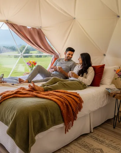 Luxury eco geodesic dome tent guest stay photo