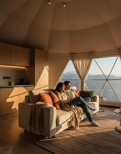 Luxury eco geodesic dome tent guest stay photo