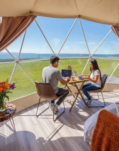 Luxury eco geodesic dome tent guest stay photo