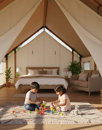 luxury studio safari tent | swiss hut shape glamping tent
