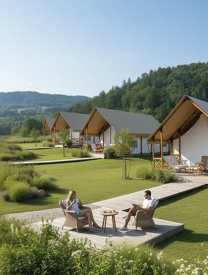 luxury studio safari tent | swiss hut shape glamping tent