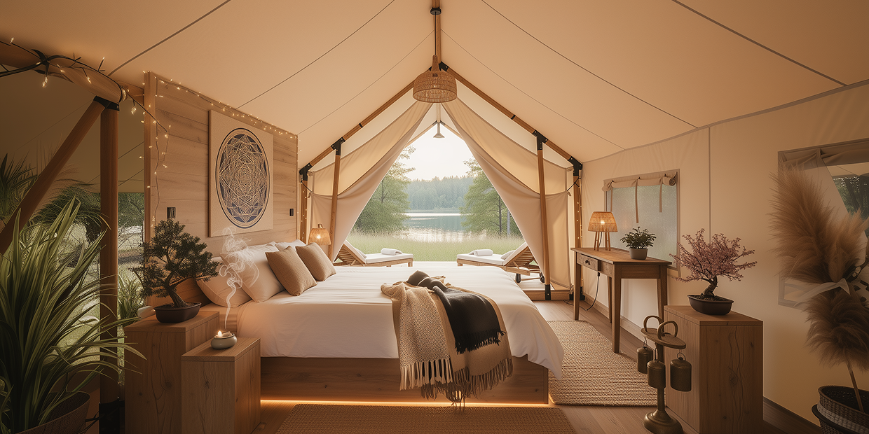 luxury studio safari tent | swiss hut shape glamping tent