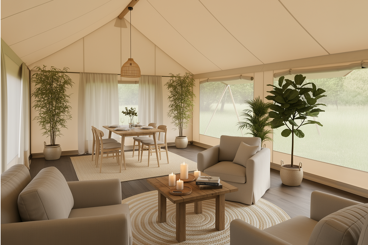 luxury studio safari tent | swiss hut shape glamping tent