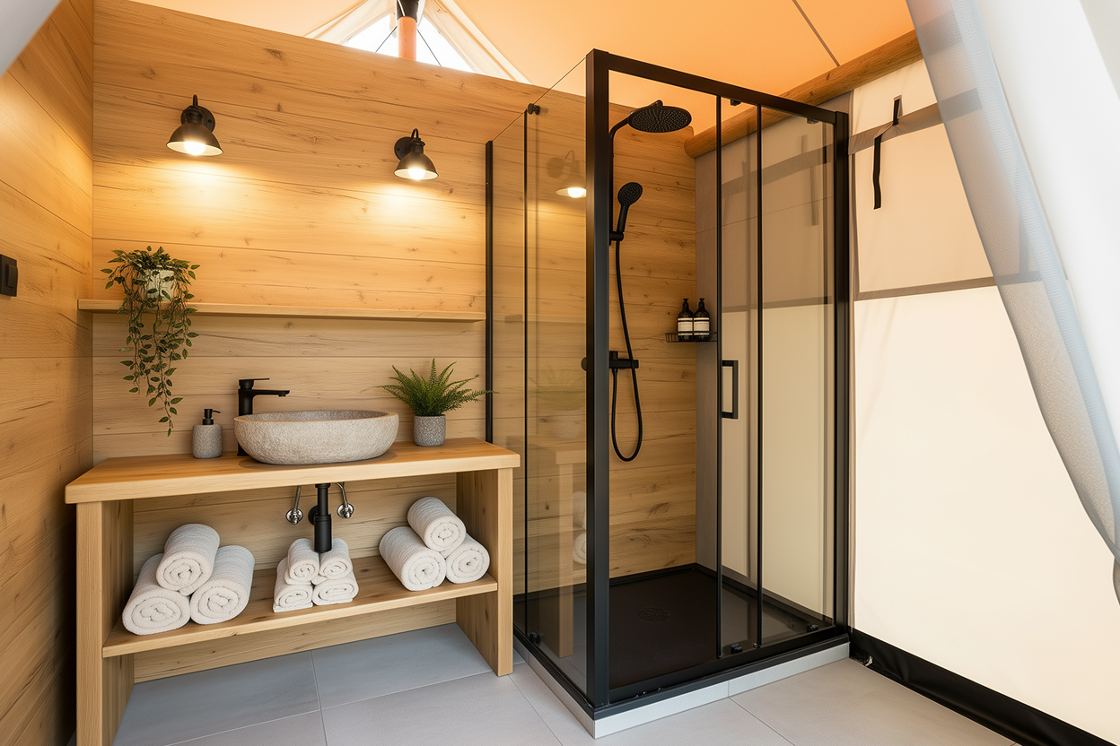 luxury studio safari tent | swiss hut shape glamping tent