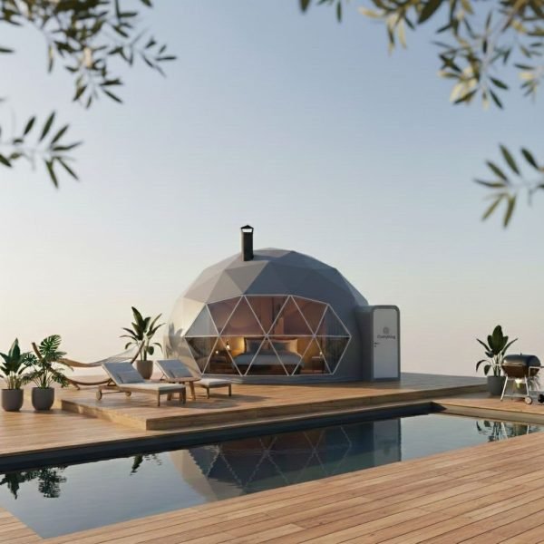 luxury eco geodesic dome tent d:05.00 h:02.90, #5c4033 cocoa brown